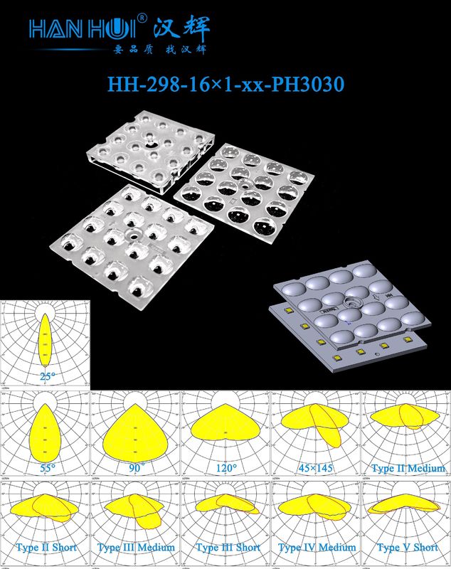 50×50mm Size 16pcs 25°/55°/90°/120°/45145/T3S/T3M/T5S/T2S/T4M/T2M Available 3030LEDs Glare-Free Easy- Installation Flood Lighting Lens