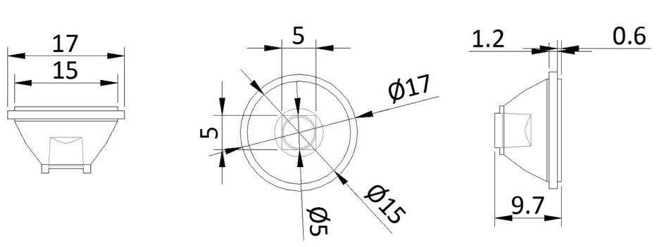 20°/30°/45°/60°/70° Available Brighten Single Lens XML5050LEDs φ17mm Lightweight Structure Lens