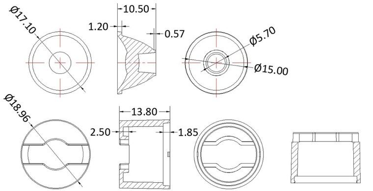 φ18.96mm Precision Dimensions PC/PMMA Material Five Types of Light Distributions Single Lens For Brighten