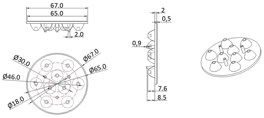 15°/25°/30°/38°/45°/60° Available 3535&3030LEDs Advanced Optical Indoor Lighting Lens