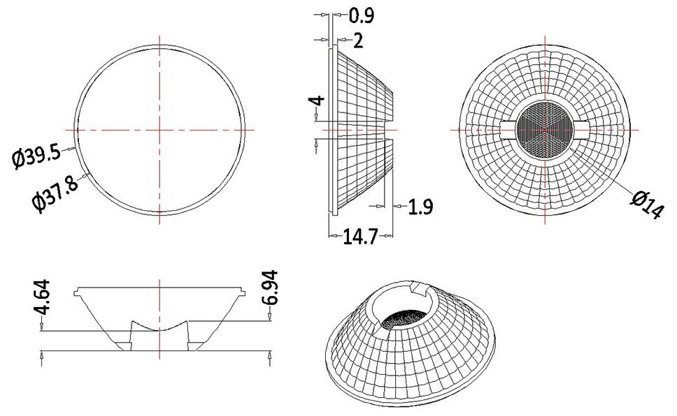 25°/38° Available High Transmittance COB Indoor Lighting Lens