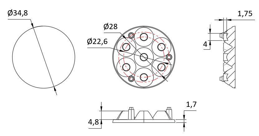 93% Transmittance PMMA LED Lens φ34.8mm for Flashlight 3737/3535