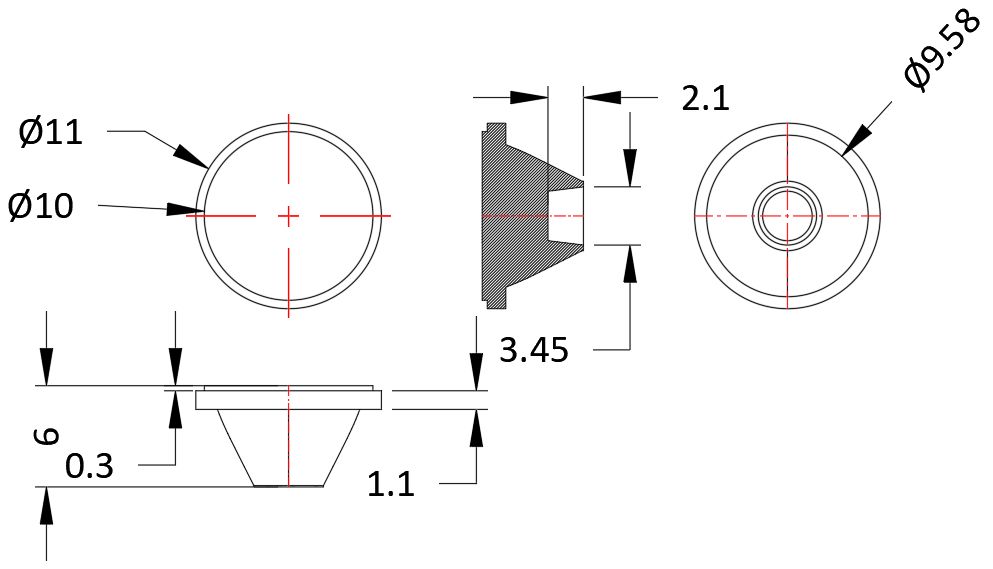 PC/PMMA 3535 LED Flashlight Lens 20° 11mm 93% Transmittance